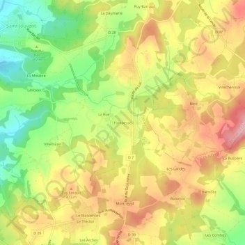Mapa topográfico Fontbesse, altitude, relevo