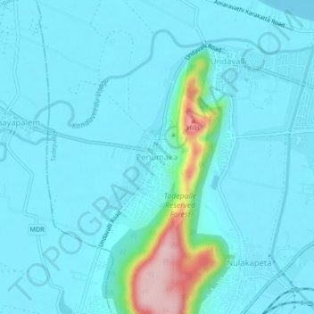 Mapa topográfico Penumaka, altitude, relevo