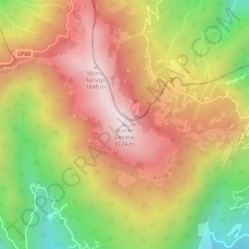 Mapa topográfico Monte Lesima, altitude, relevo