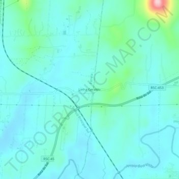 Mapa topográfico Linha Geraldo, altitude, relevo
