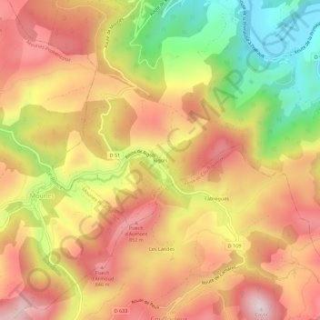 Mapa topográfico Rigols, altitude, relevo