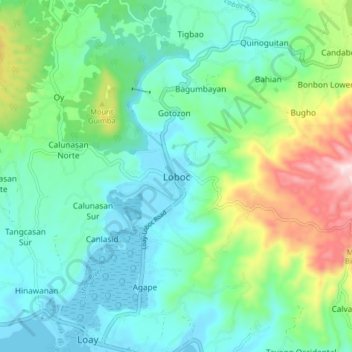 Mapa topográfico Loboc, altitude, relevo