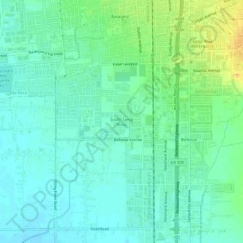 Mapa topográfico South Santa Rosa, altitude, relevo