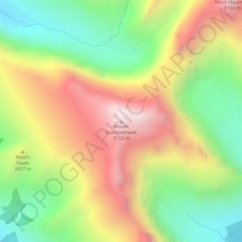Mapa topográfico Mount Sparrowhawk, altitude, relevo