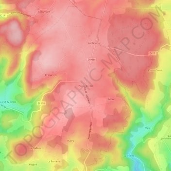 Mapa topográfico Pierre Écrite, altitude, relevo