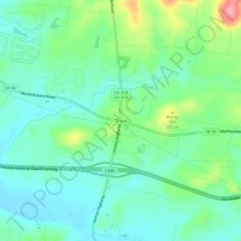 Mapa topográfico Triune, altitude, relevo