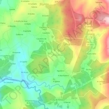 Mapa topográfico Monfero, altitude, relevo