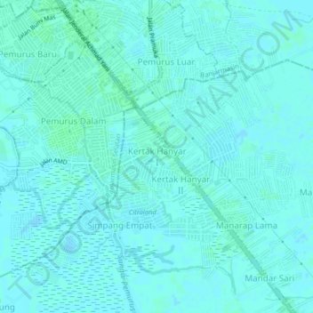 Mapa topográfico Kertak Hanyar I, altitude, relevo