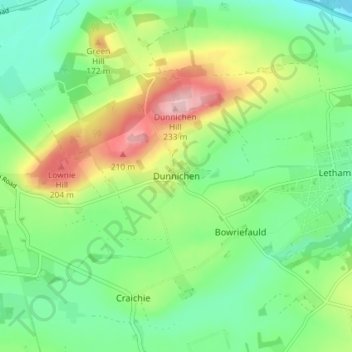 Mapa topográfico Dunnichen, altitude, relevo