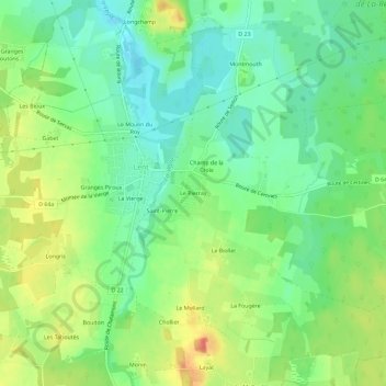Mapa topográfico Le Pierray, altitude, relevo
