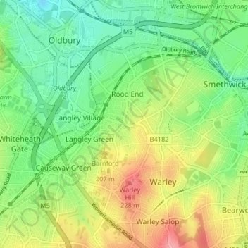 Mapa topográfico Merrivale, altitude, relevo