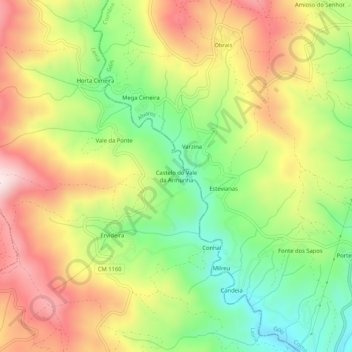 Mapa topográfico Castelo do Vale da Armunha, altitude, relevo
