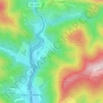 Mapa topográfico Orosa, altitude, relevo