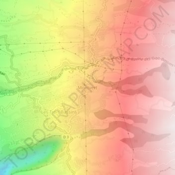 Mapa topográfico Montvert, altitude, relevo