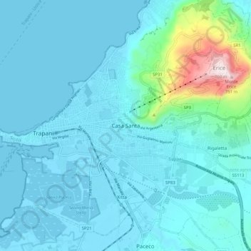 Mapa topográfico Casa Santa, altitude, relevo