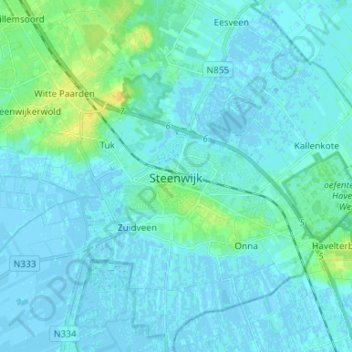 Mapa topográfico Steenwijk, altitude, relevo