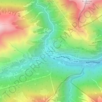 Mapa topográfico Bourdasse, altitude, relevo