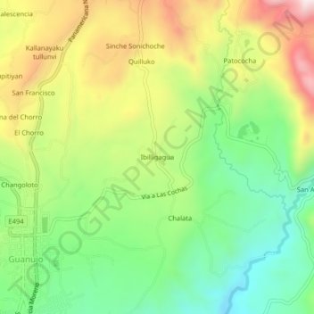 Mapa topográfico Ibilligagua, altitude, relevo