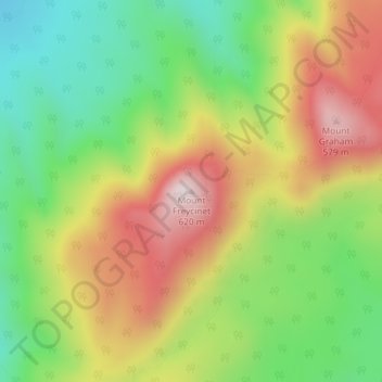 Mapa topográfico Mount Freycinet, altitude, relevo