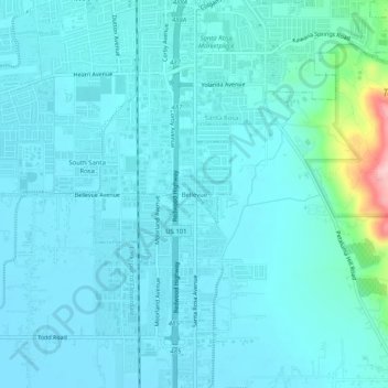 Mapa topográfico Bellevue, altitude, relevo