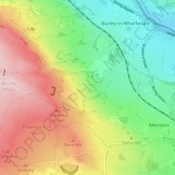Mapa topográfico Burley Woodhead, altitude, relevo