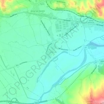 Mapa topográfico Pollenzo, altitude, relevo