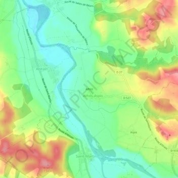 Mapa topográfico Athos, altitude, relevo