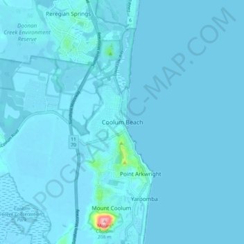 Mapa topográfico Coolum Beach, altitude, relevo