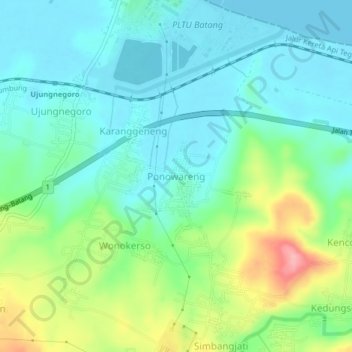 Mapa topográfico Ponowareng, altitude, relevo