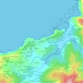 Mapa topográfico O Picón, altitude, relevo