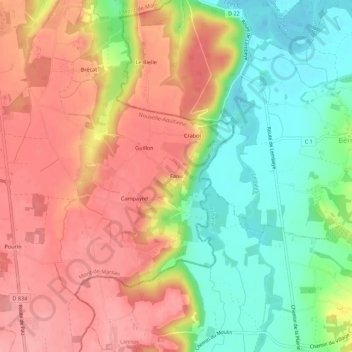 Mapa topográfico Faou, altitude, relevo