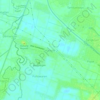 Mapa topográfico Majasto, altitude, relevo