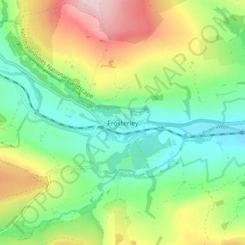 Mapa topográfico Frosterley, altitude, relevo