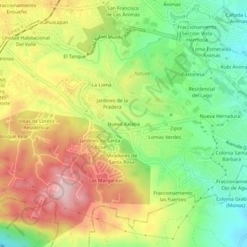 Mapa topográfico Nuevo Xalapa, altitude, relevo