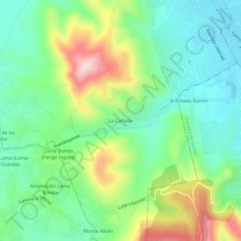 Mapa topográfico La Cañada, altitude, relevo