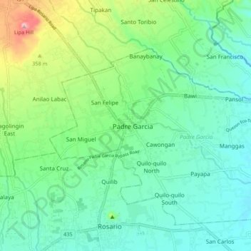 Mapa topográfico Padre Garcia, altitude, relevo