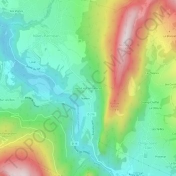 Mapa topográfico Verdet et Combatenoz, altitude, relevo
