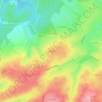 Mapa topográfico Les Noyers, altitude, relevo