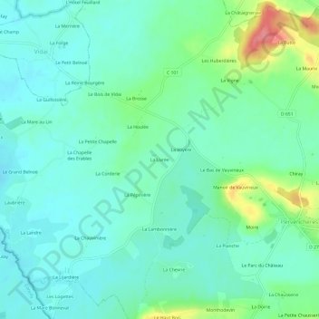 Mapa topográfico La Livrée, altitude, relevo