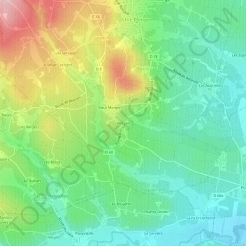 Mapa topográfico Morgon, altitude, relevo
