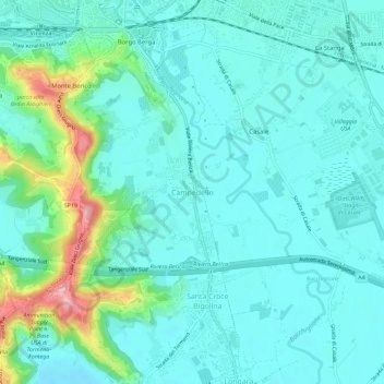 Mapa topográfico Campedello, altitude, relevo