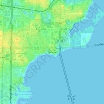 Mapa topográfico Bayview, altitude, relevo