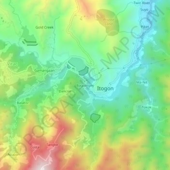 Mapa topográfico Baguingey, altitude, relevo