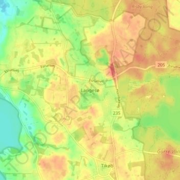 Mapa topográfico Langesø, altitude, relevo