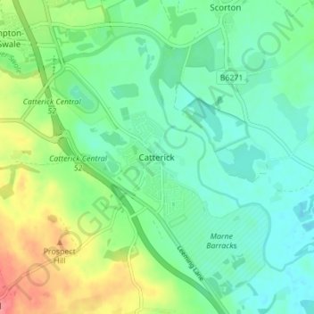 Mapa topográfico Catterick, altitude, relevo