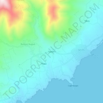 Mapa topográfico Pyrgaki, altitude, relevo