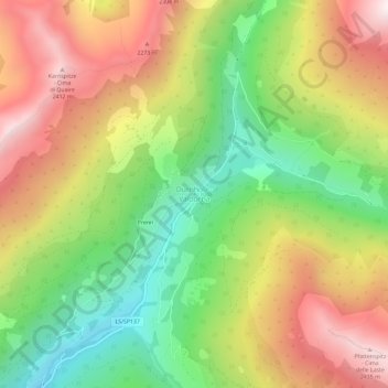 Mapa topográfico Valdurna, altitude, relevo