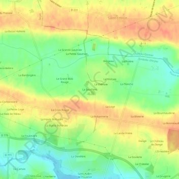 Mapa topográfico La Bouillant, altitude, relevo