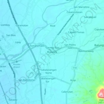 Mapa topográfico Rosales, altitude, relevo