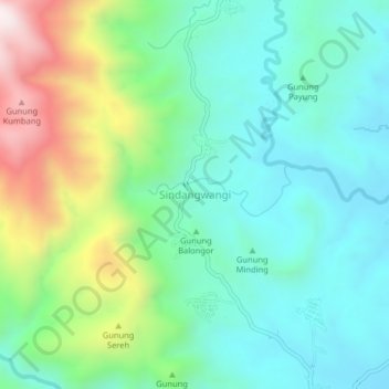 Mapa topográfico Sindangwangi, altitude, relevo